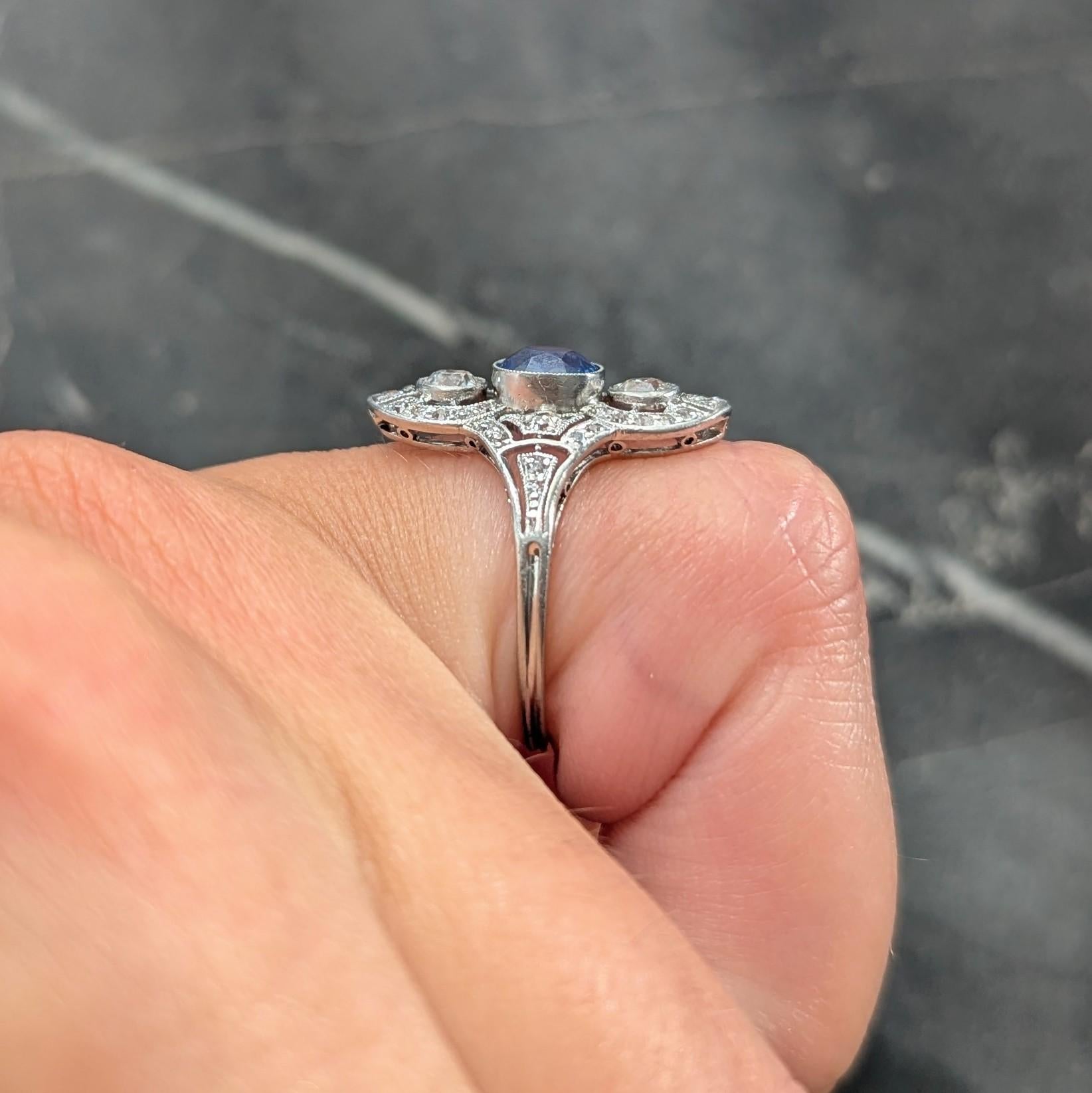Art Deco 1.70 CTW No Heat Ceylon Sapphire Diamond Vintage Dinner Ring AGL
