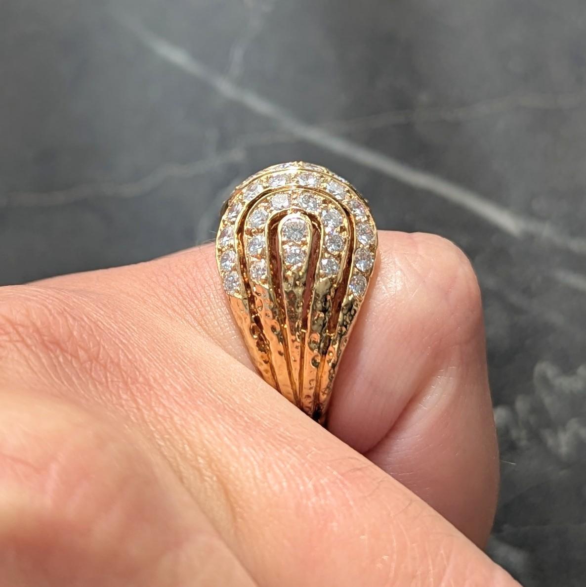 Van Cleef & Arpels French 1970's Diamond 18 Karat Yellow Gold Vintage Dome Ring