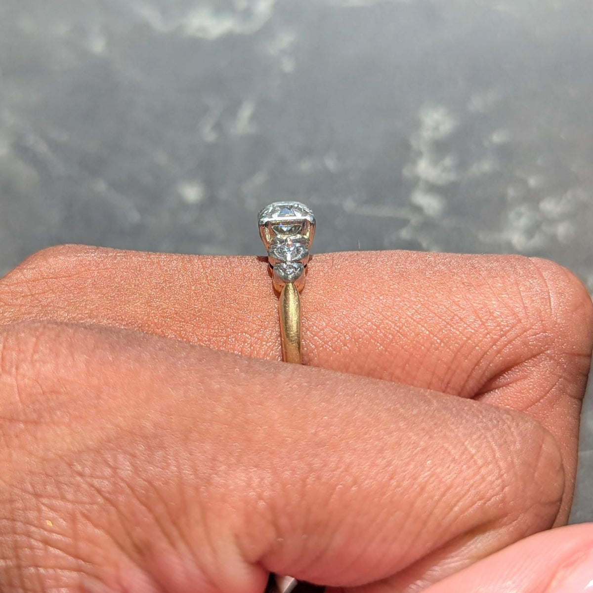 Jabel Retro Transitional Cut Diamond 14K Gold Vintage Stepped Engagement Ring