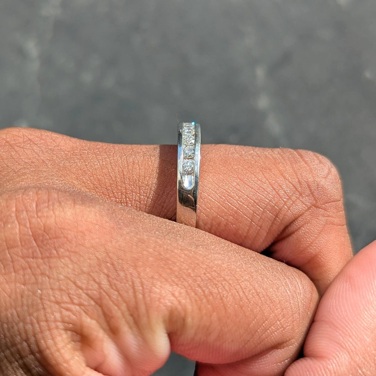 Contemporary Round Brilliant Cut Diamond Platinum Channel Band Ring