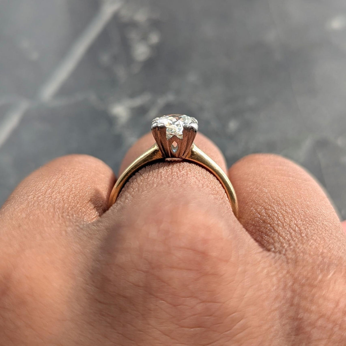 Woods Retro Old Mine Diamond 14 Karat Gold Vintage Solitaire Engagement Ring