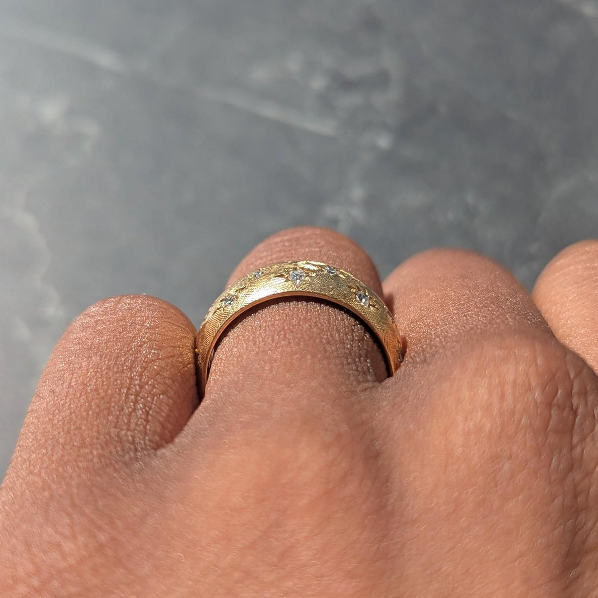 Mid-Century Diamond 18 Karat Yellow Gold Star Vintage Eternity Band Ring