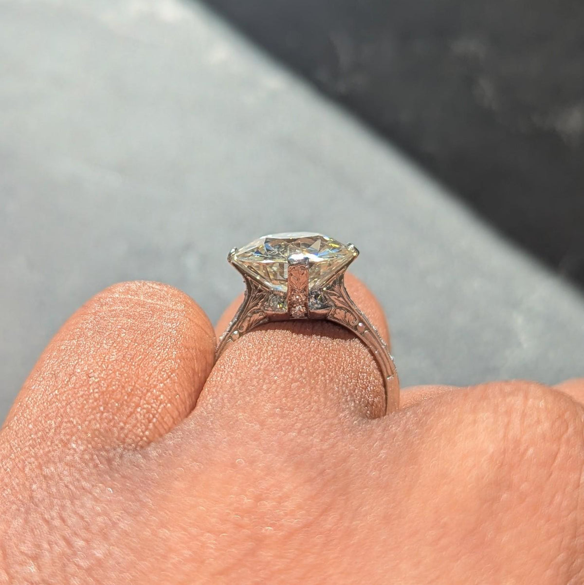 Art Deco Old European Diamond Platinum Scrolling Vintage Engagement Ring GIA