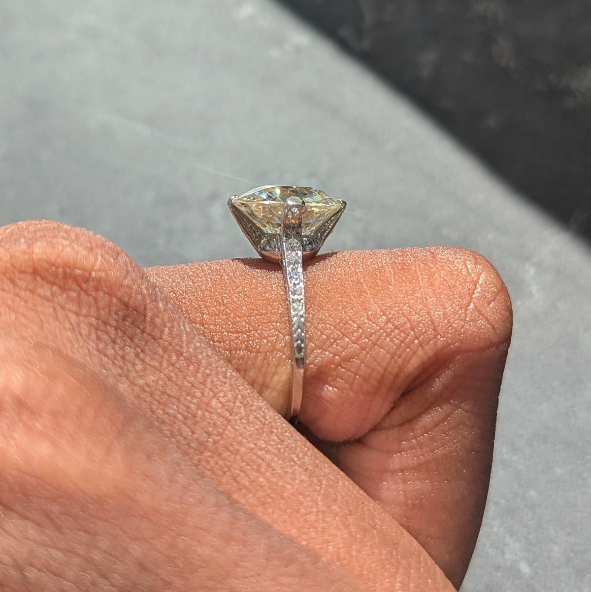 Art Deco Old European Diamond Platinum Scrolling Vintage Engagement Ring GIA