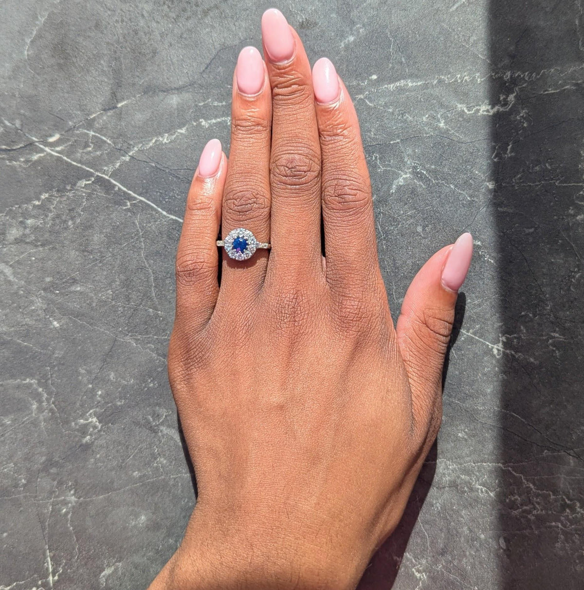 Mid-Century 1.82 CTW Round Cut Sapphire Diamond Platinum Vintage Halo Ring