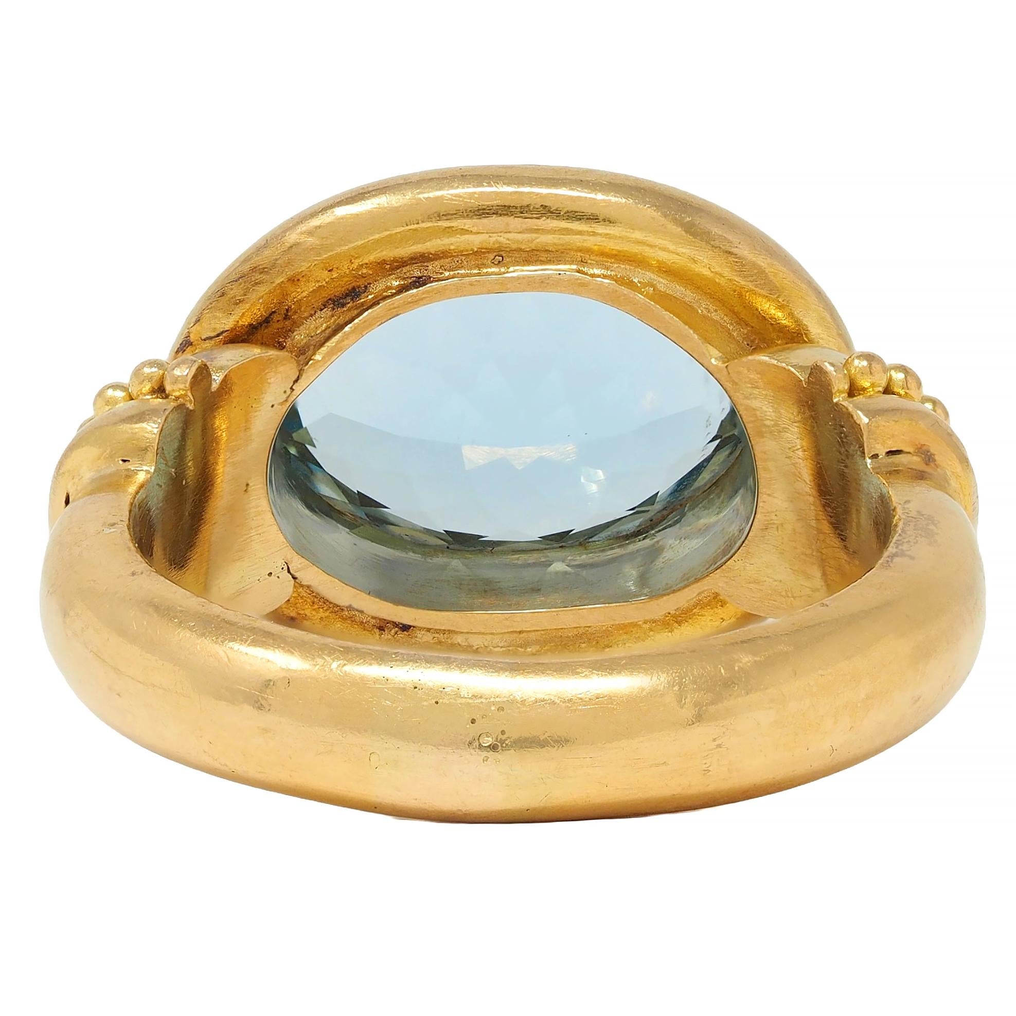 Elizabeth Locke 5.04 CTW Aquamarine 18K Yellow Gold Vintage Cocktail Ring