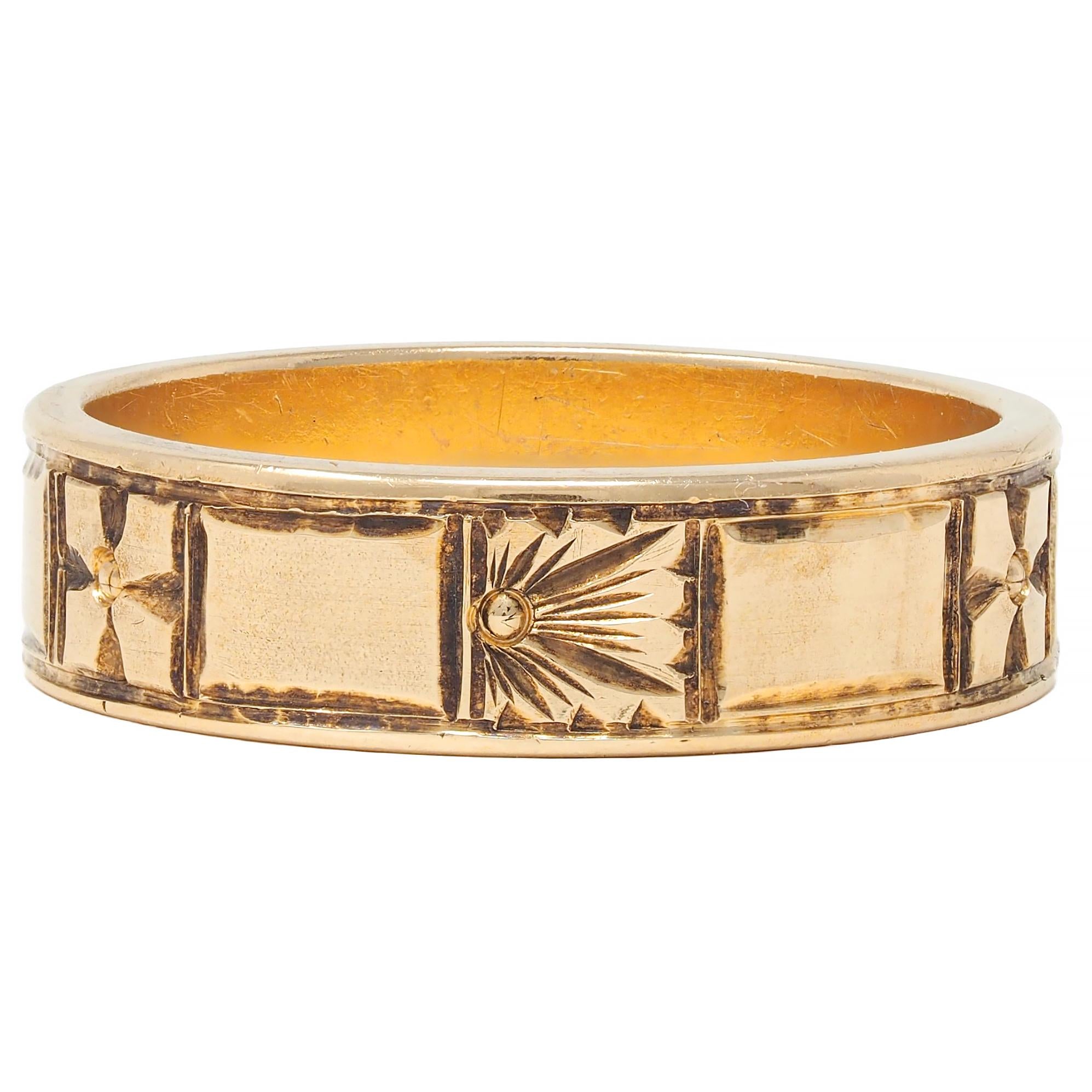 Art Deco 14 Karat Yellow Gold Orange Blossom Vintage Wide Wedding Band Ring