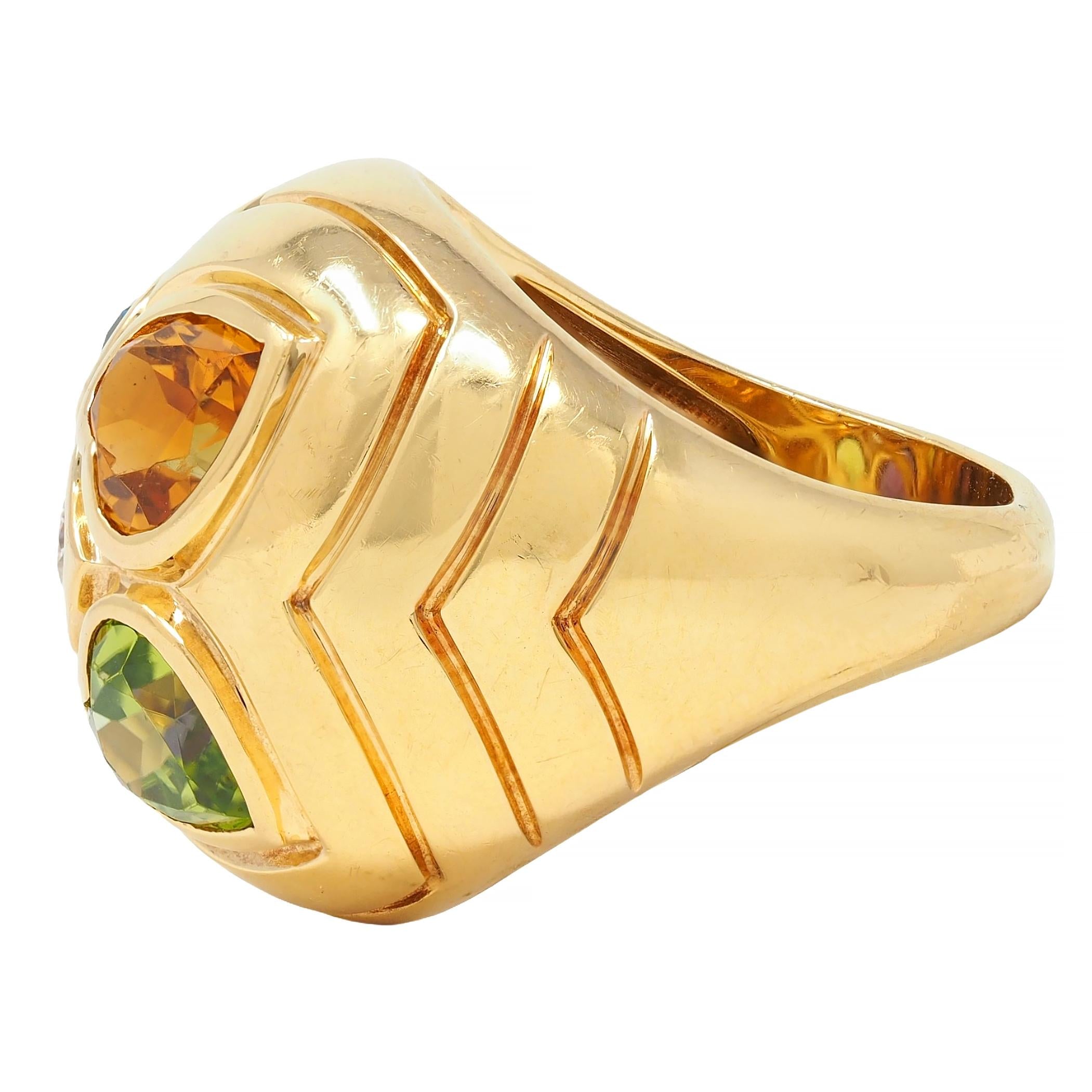 Bulgari 1990's Diamond Multi-Gem 18 Karat Gold Vintage Domed Heart Ring