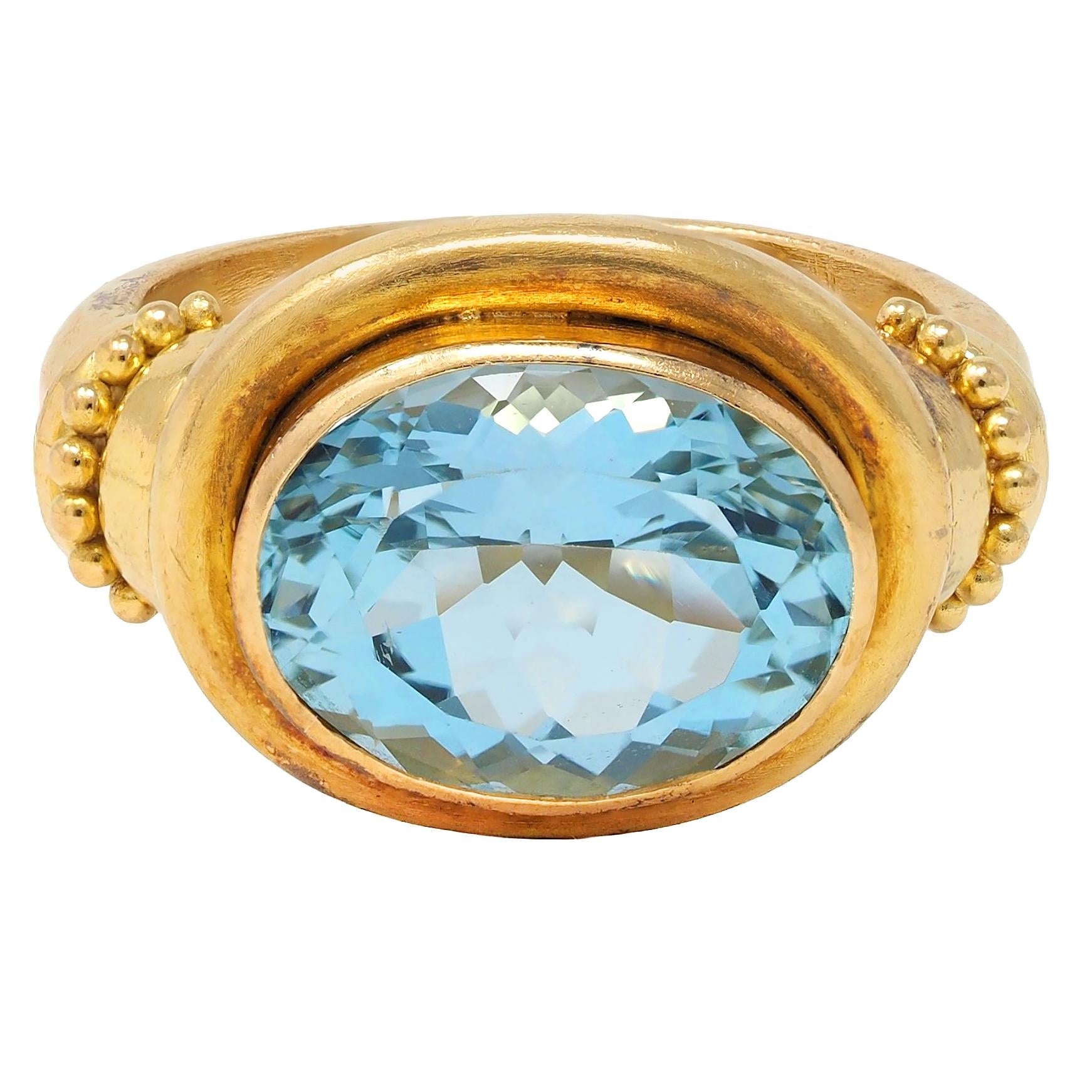 Elizabeth Locke 5.04 CTW Aquamarine 18K Yellow Gold Vintage Cocktail Ring