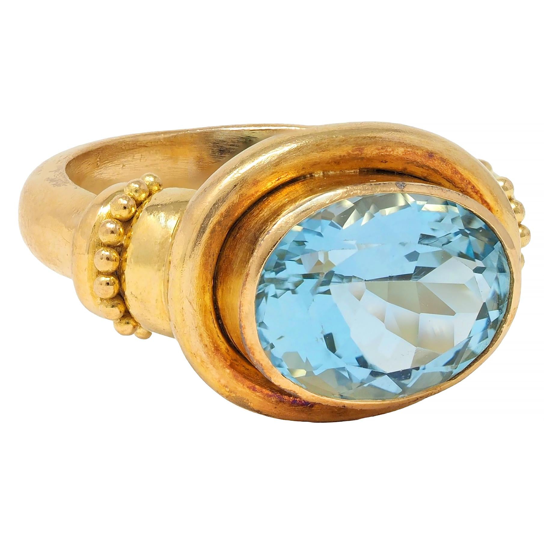 Elizabeth Locke 5.04 CTW Aquamarine 18K Yellow Gold Vintage Cocktail Ring