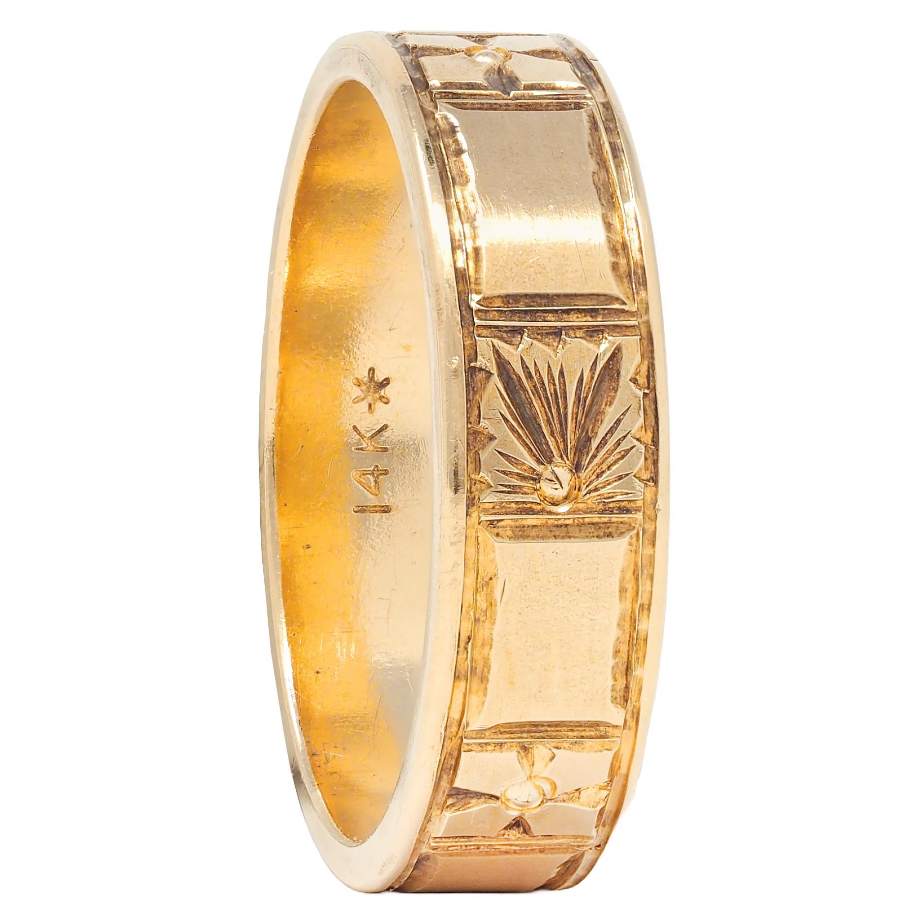 Art Deco 14 Karat Yellow Gold Orange Blossom Vintage Wide Wedding Band Ring