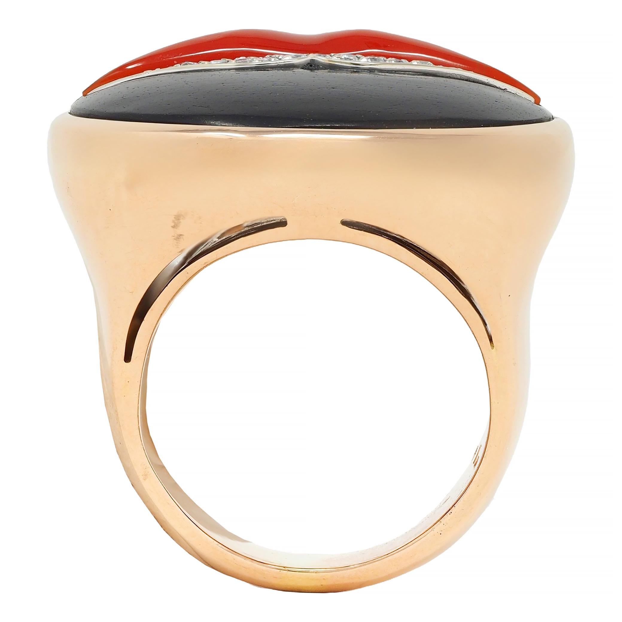 Bulgari Enigma Contemporay Diamond Jet Coral 18 Karat Rose Gold Lip Ring