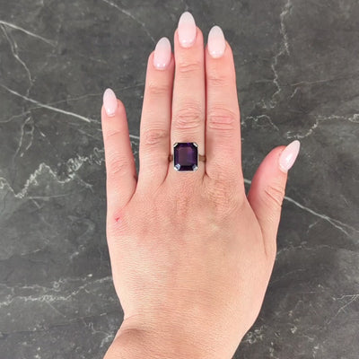 Art Deco 9.34 CTW Amethyst 18 Karat White Gold Vintage Wheat Cocktail Ring