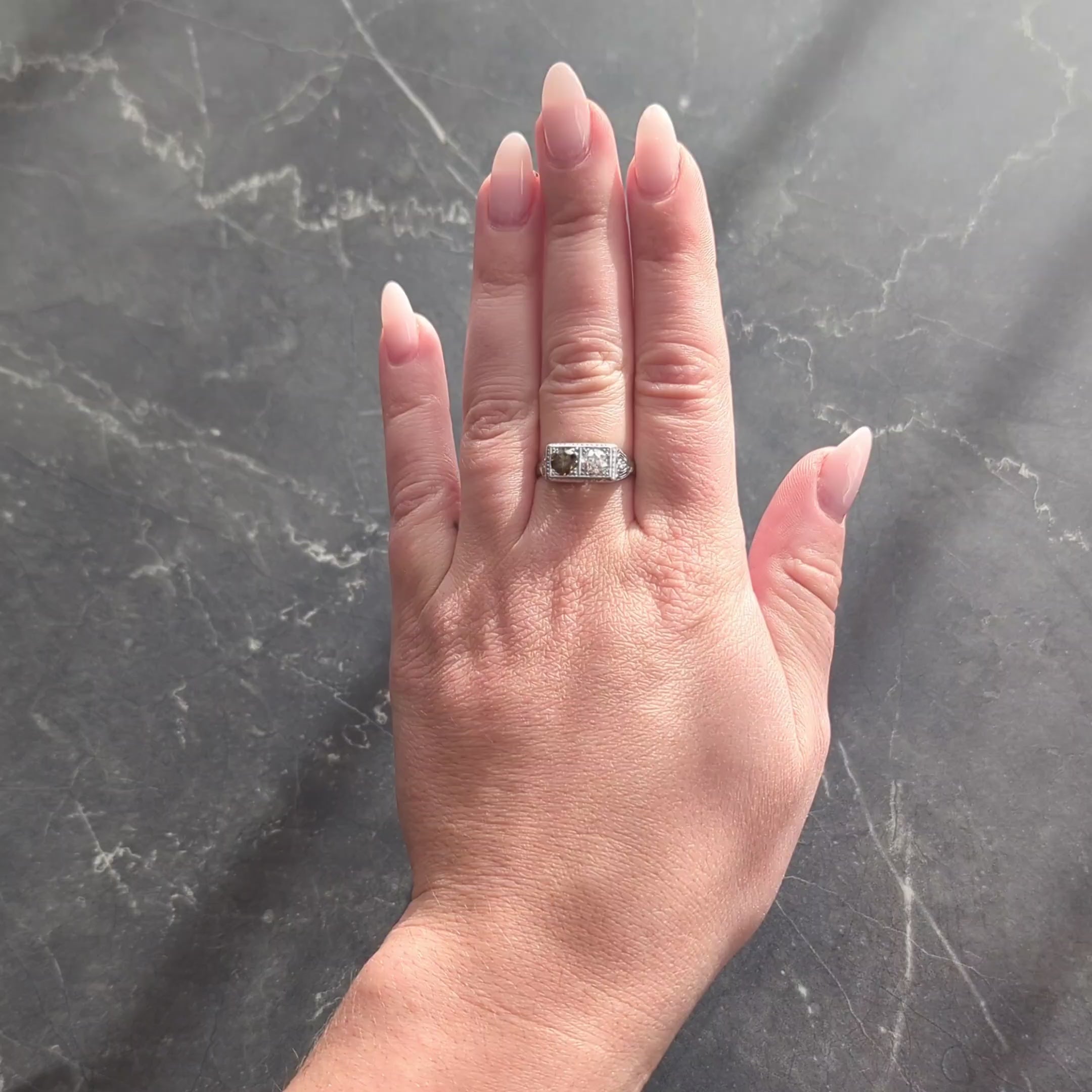 Art Deco Fancy Diamond Platinum Vintage Toi Et Moi Heart Engagement Ring