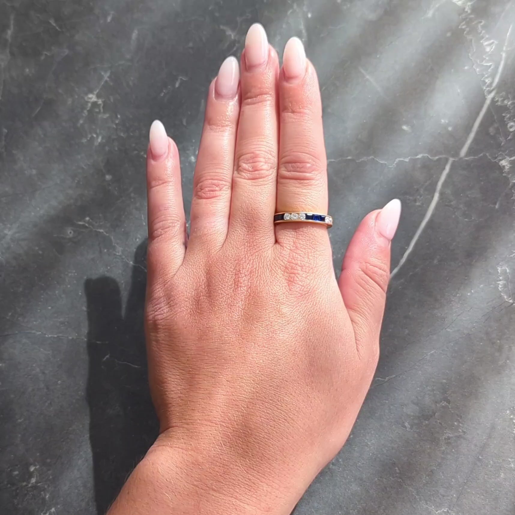 Contemporary 3.00 CTW Diamond Sapphire 18K Gold Eternity Channel Band Ring