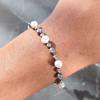 Victorian 3.14 CTW Diamond Pearl 18 Karat Rose Gold Silver Antique Line Bracelet