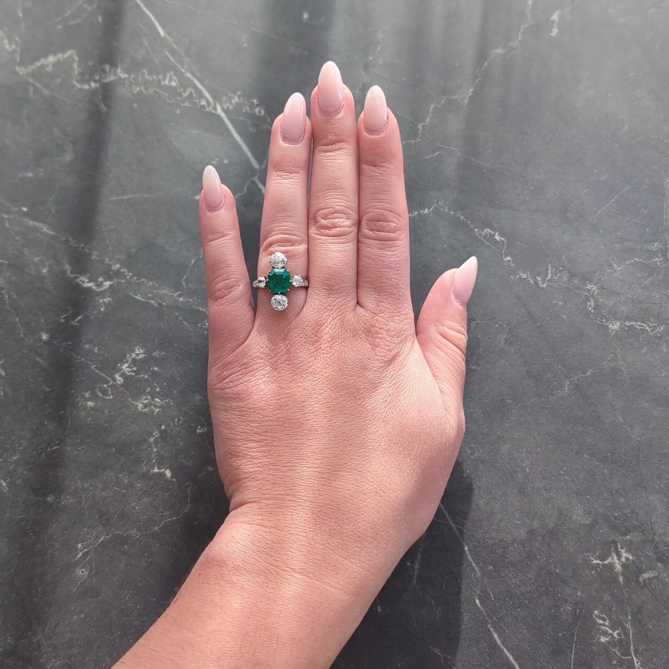 Edwardian 4.25 CTW Colombian Emerald Diamond Platinum 18K Gold Antique Ring AGL