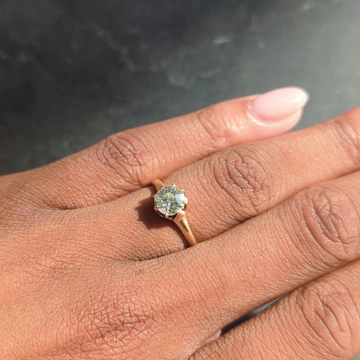 Victorian 0.88 Old Mine Cut Diamond 14K Gold Antique Belcher Engagement Ring