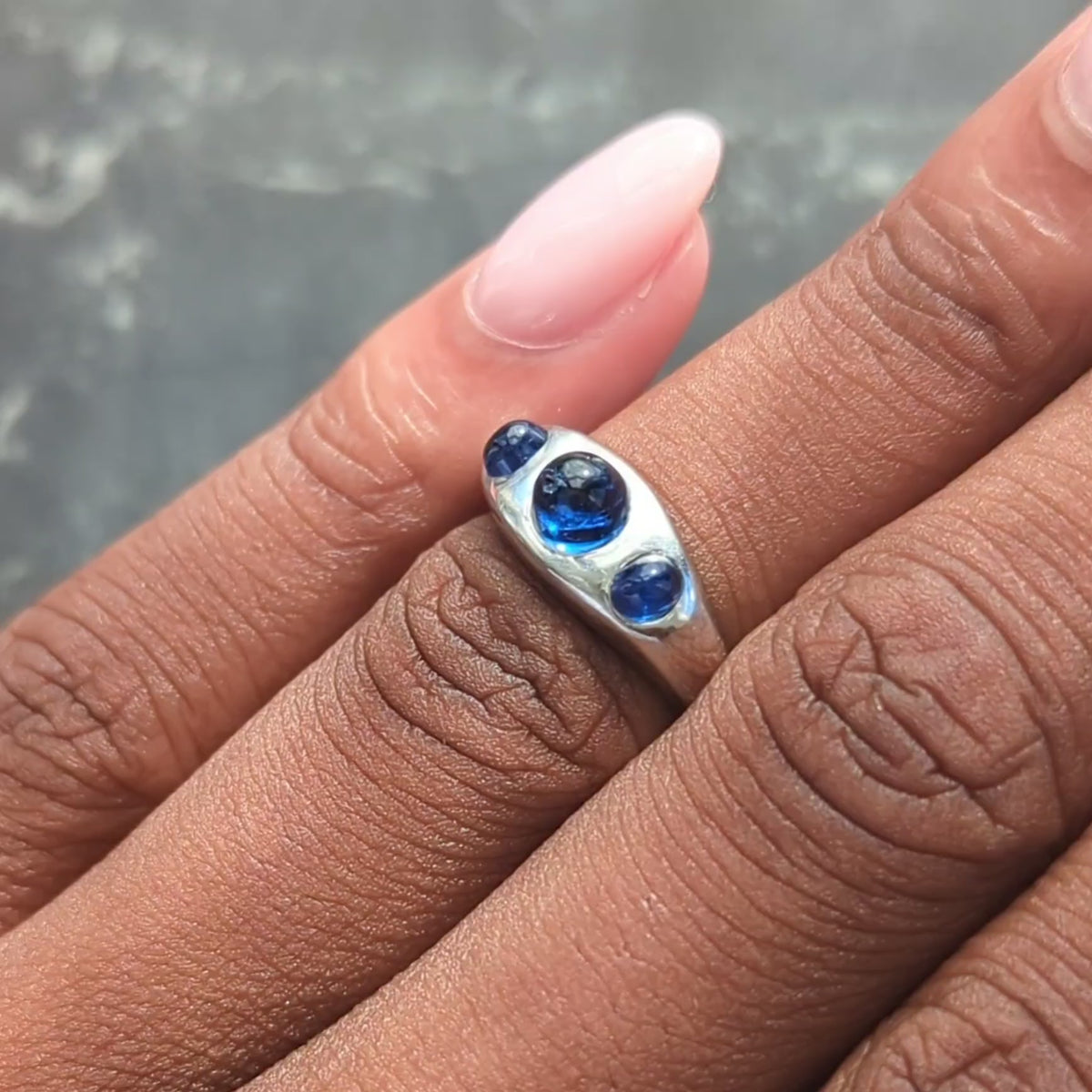 Art Deco 1.66 CTW Sapphire Cabochon Platinum Vintage Three Stone Ring