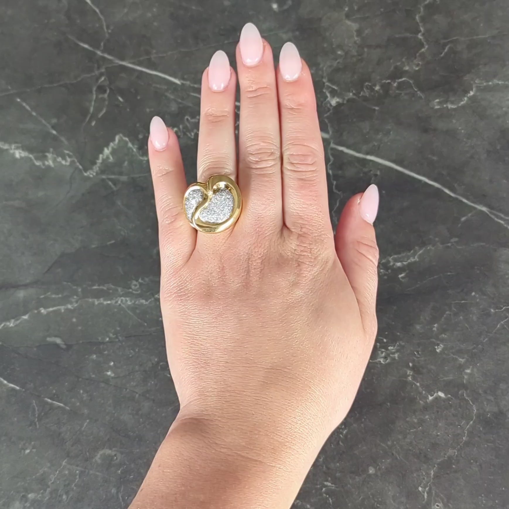 Cartier Paris French 1980's Diamond Platinum 18K Gold Vintage Dome Heart Ring