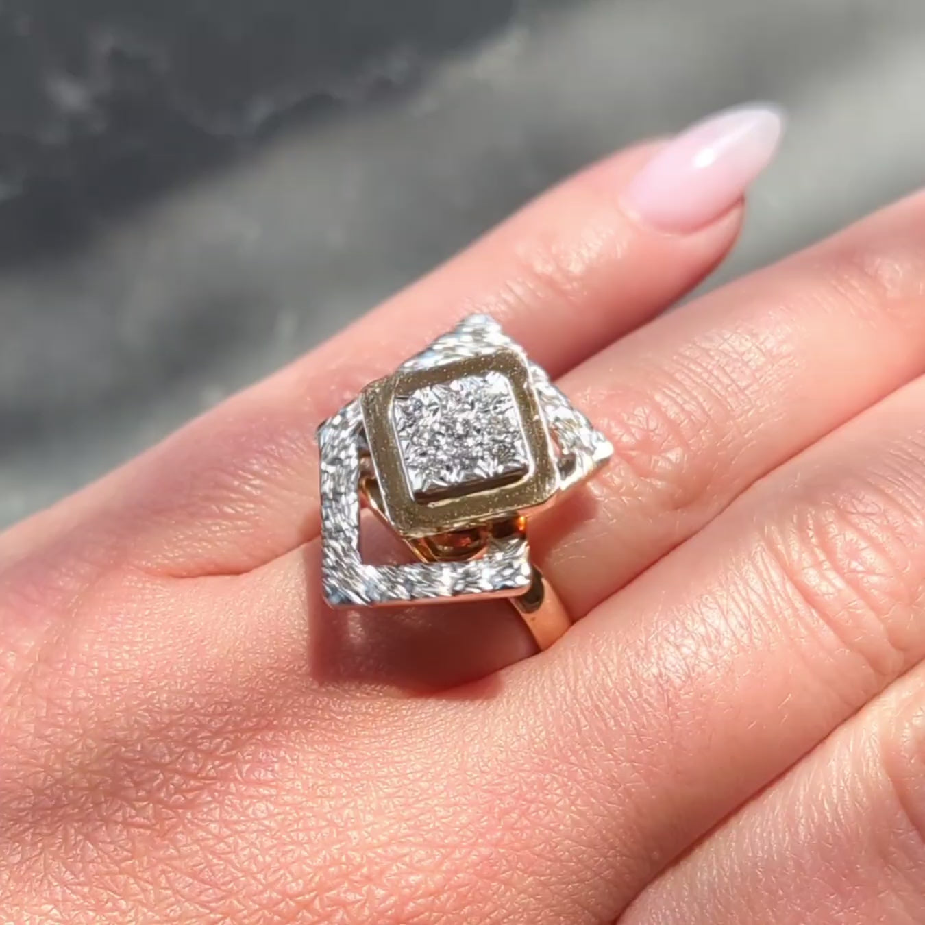 1970's Diamond 14 Karat Two-Tone Gold Vintage Kinetic Spinner Ring