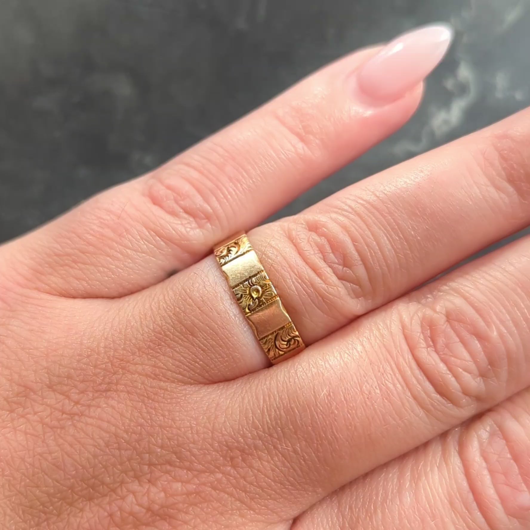 Victorian 18 Karat Rose Gold Antique Orange Blossom Scroll Wedding Band Ring