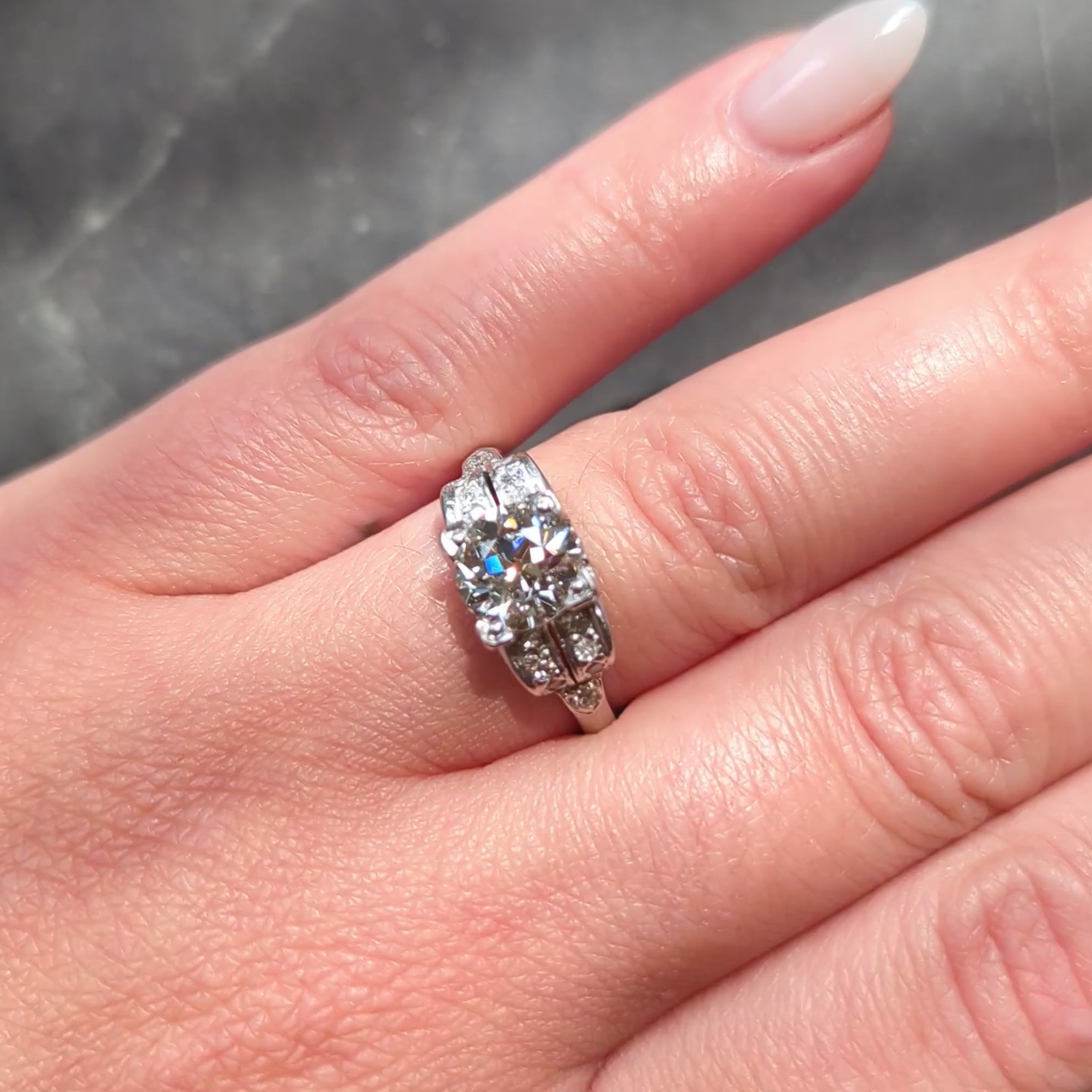 Mid-Century 1.95 CTW OEC Diamond Platinum Scrolled Vintage Engagement Ring GIA
