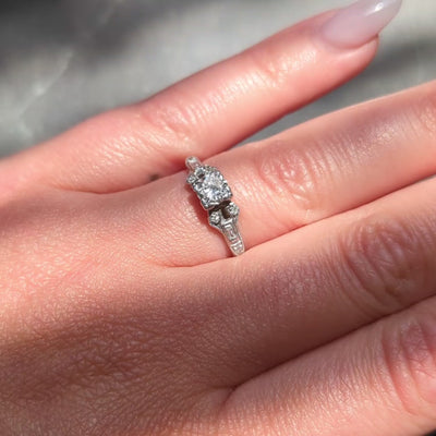 Mid-Century Old European Cut Diamond Platinum Vintage Engagement Ring