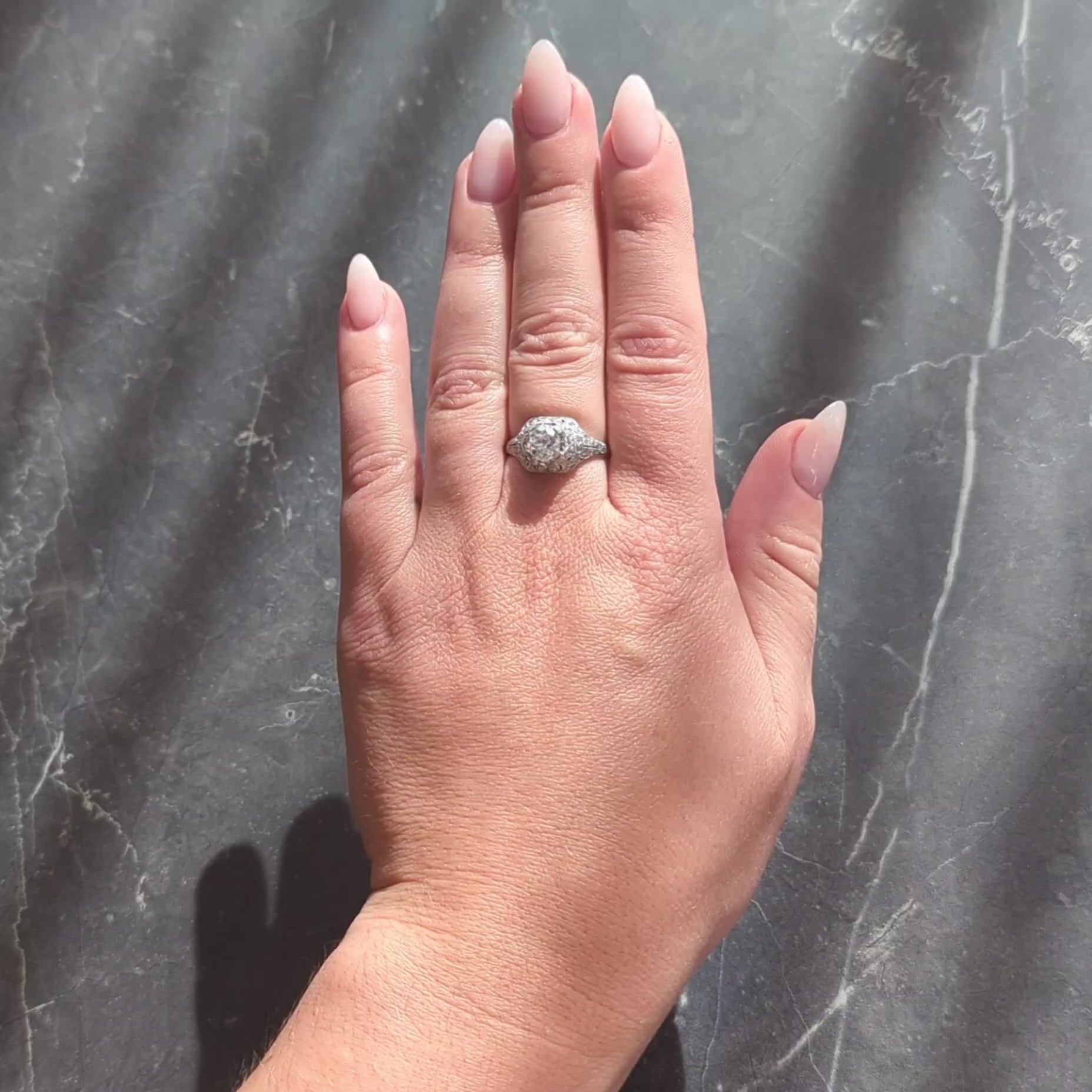 Art Deco 1.71 CTW Old Mine Cut Diamond Platinum Ribbon Vintage Engagement Ring