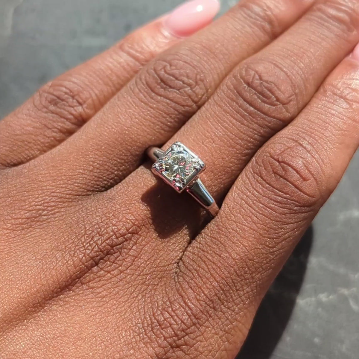 Mid-Century European Diamond 14K White Gold Vintage Solitaire Engagement Ring