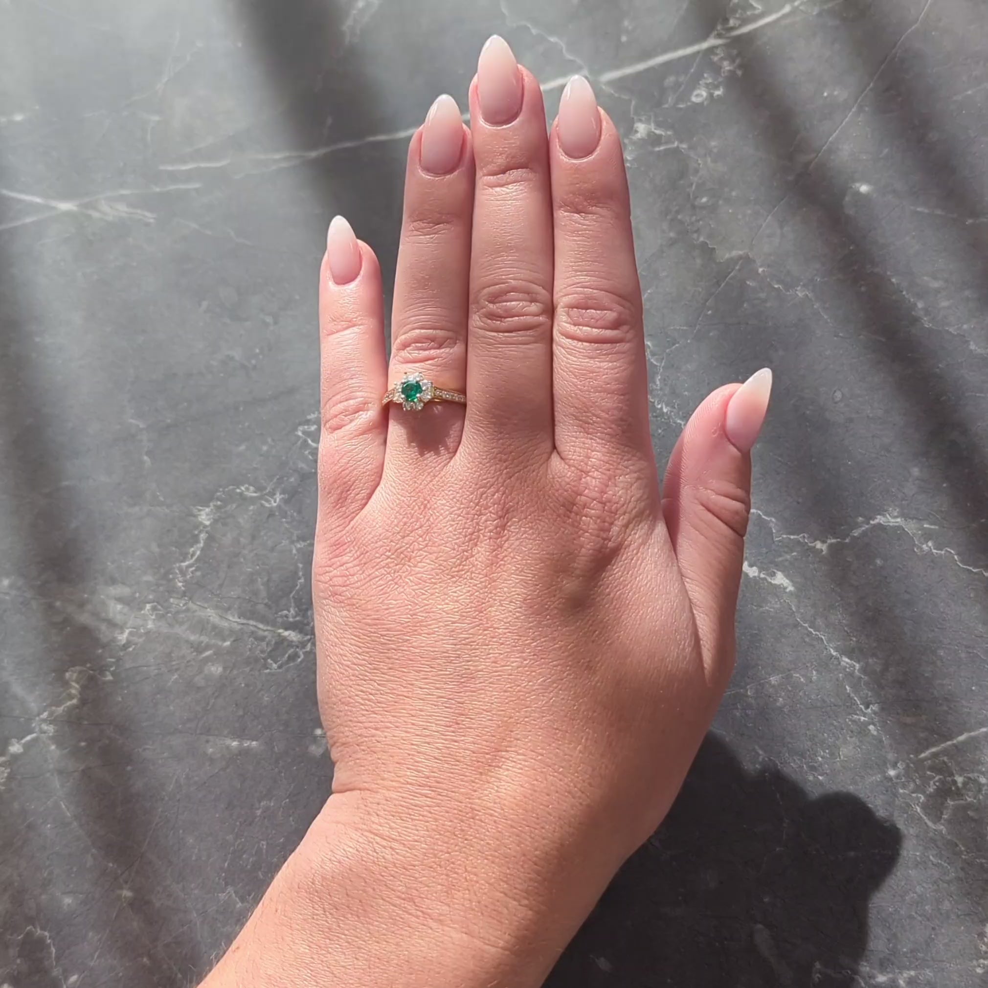 Tiffany & Co. 1990's 0.95 CTW Emerald Diamond 18K Gold Vintage Cluster Ring