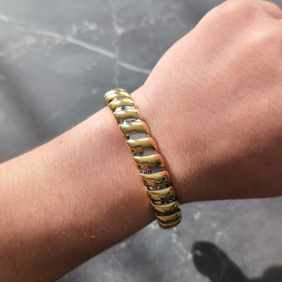 Bulgari 1990's 18K Yellow Gold Stainless Steel Tubogas Vintage Cuff Bracelet