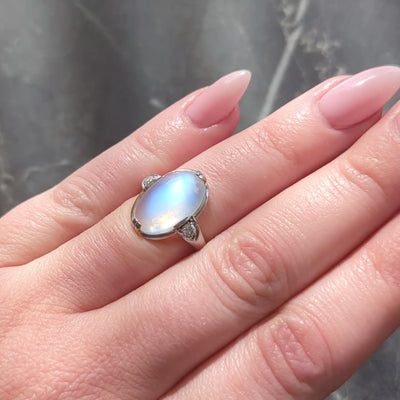 Art Deco Moonstone Diamond Platinum 18 Karat Yellow Gold Antique Dinner Ring