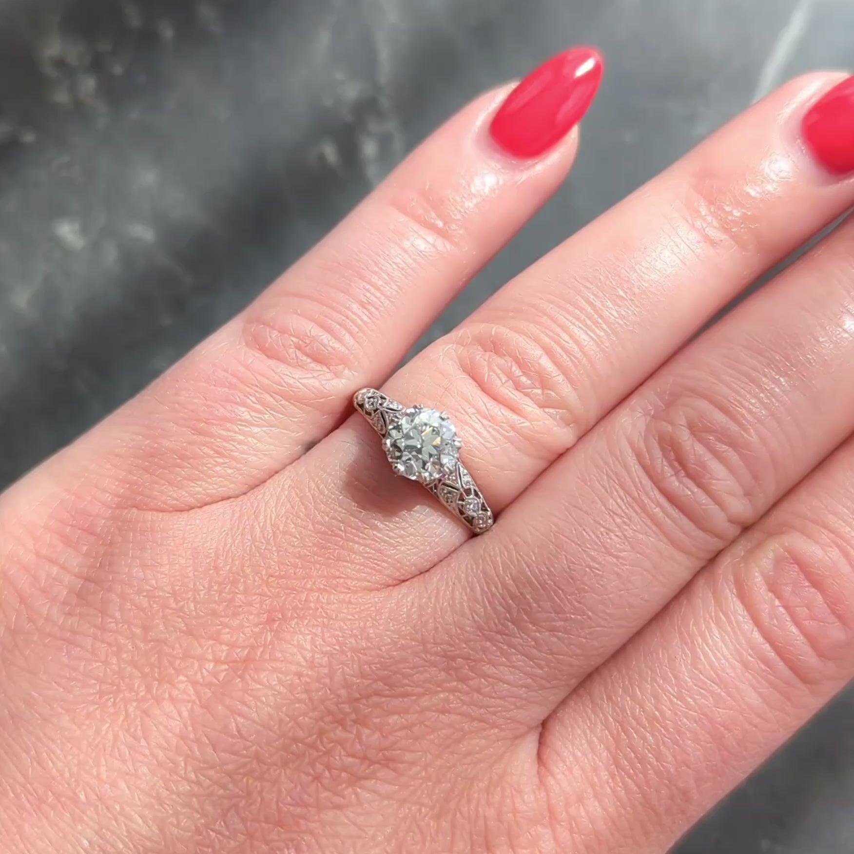 Art Deco 1.44 CTW Old European Diamond Platinum Vintage Engagement Ring GIA