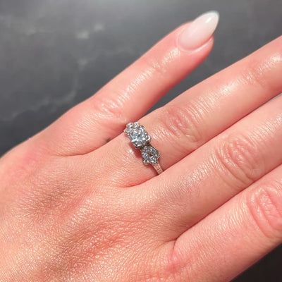Art Deco 0.64 CTW Transitional Cut Diamond Platinum Buckle Engagement Ring