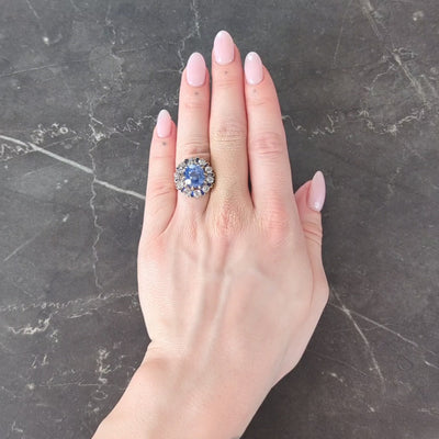 Victorian 11.06 CTW No Heat Ceylon Sapphire Diamond 14K Gold Antique Ring