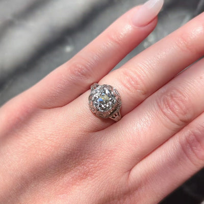 Edwardian 2.70 CTW Diamond Platinum Antique Scroll Engagement Ring GIA