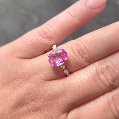 Michael John 4.14 CTW Pink Sapphire Diamond 18K Gold Contemporary Halo Ring