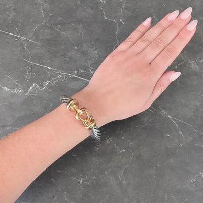1990's David Yurman 14K Gold Silver Vintage Classic Cable Bangle Bracelet