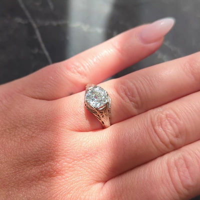 Art Deco 1.69 Old Mine Cut Diamond 14K Gold Vintage Wheat Engagement Ring