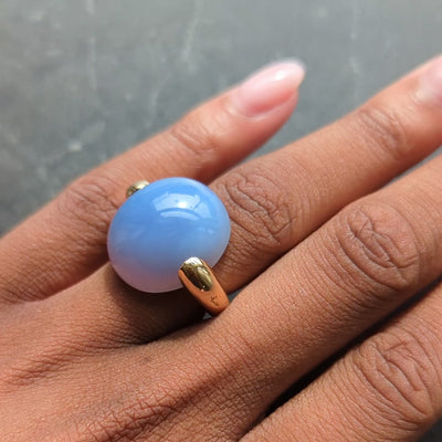 Pomellato 2010's Blue Chalcedony 18 Karat Yellow Gold Contemporary Cabochon Ring