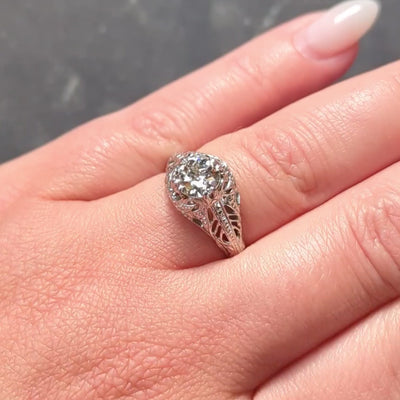 Art Deco 1.02 CTW Old European Cut Diamond 18 Karat White Gold Engagement Ring