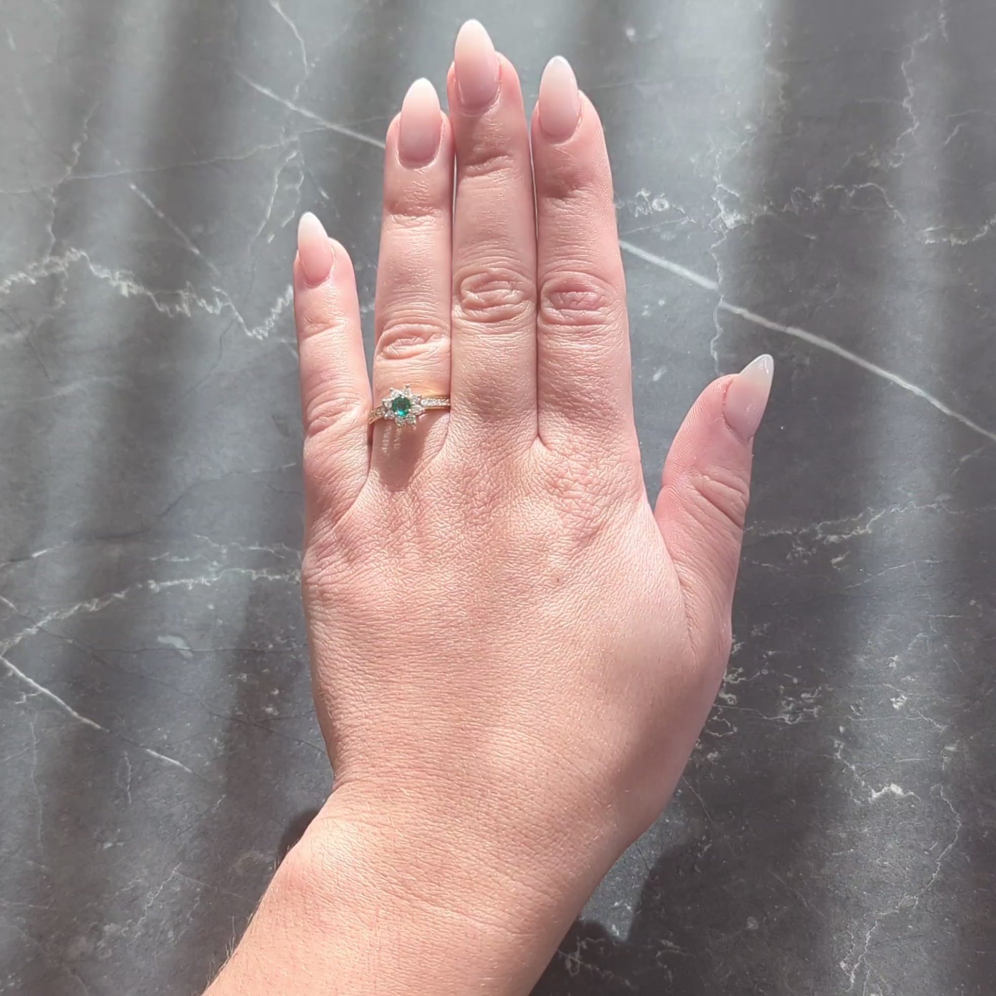 Tiffany & Co. 1990's 1.00 CTW Emerald Diamond 18K Gold Vintage Cluster Ring