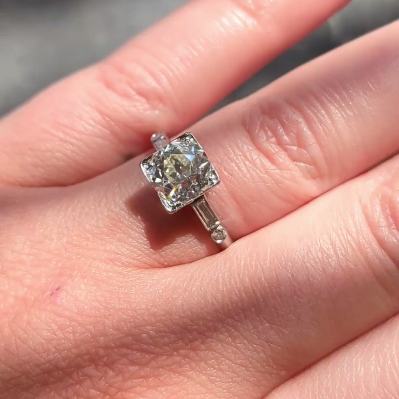 Mid-Century Old European Cut Diamond Platinum Vintage Engagement Ring