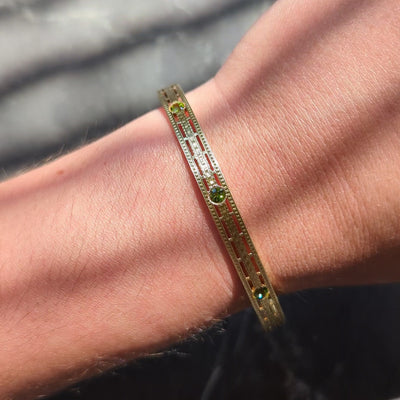 Carter Gough & Co. Art Nouveau Tourmaline 14K Gold Antique Bangle Bracelet