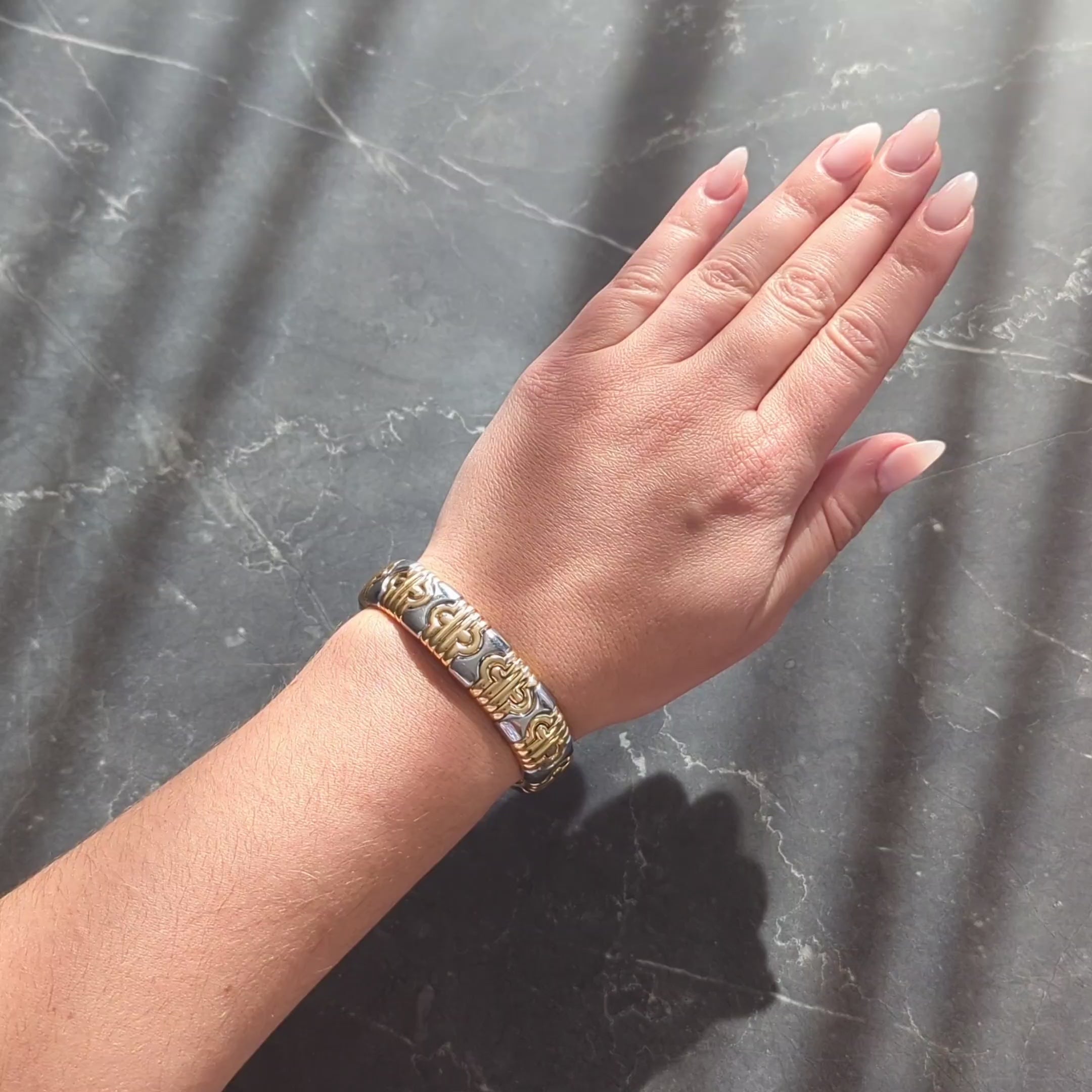 Bulgari 1980's 18 Karat Yellow Gold Steel Parentesi Cuff Bracelet