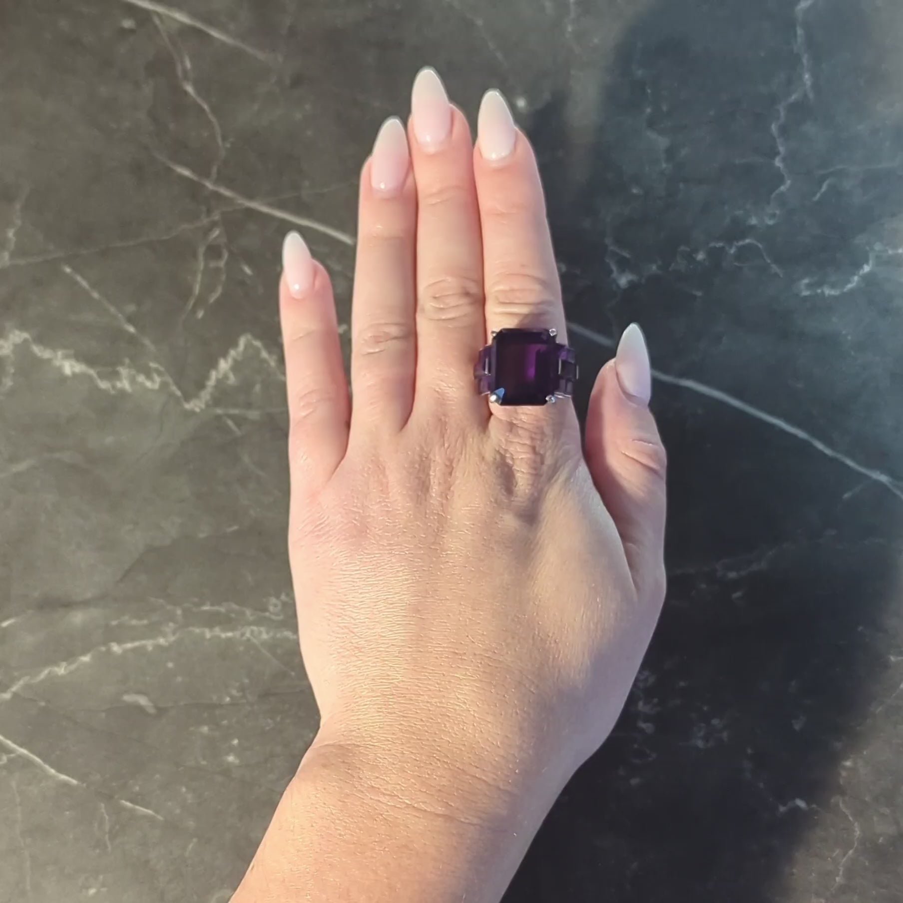 Mid-Century 22.92 CTW Amethyst Platinum Vintage Stepped Cocktail Ring