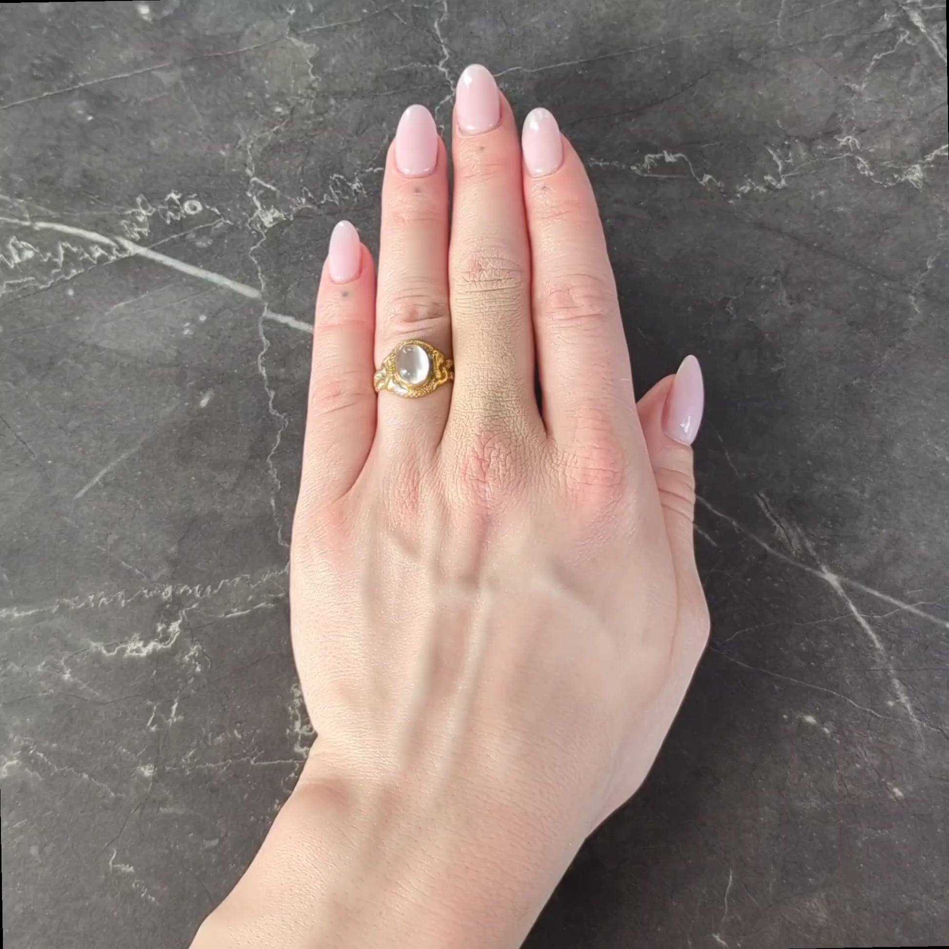 Victorian Moonstone Cabochon 14 Karat Yellow Gold Antique Snake Unisex Ring