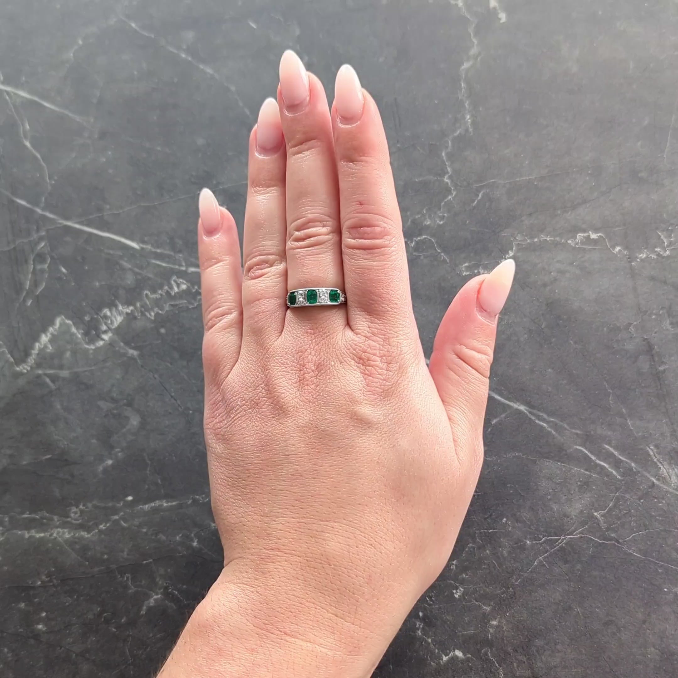 Art Deco 1.05 CTW Emerald Diamond Platinum Vintage Band Ring