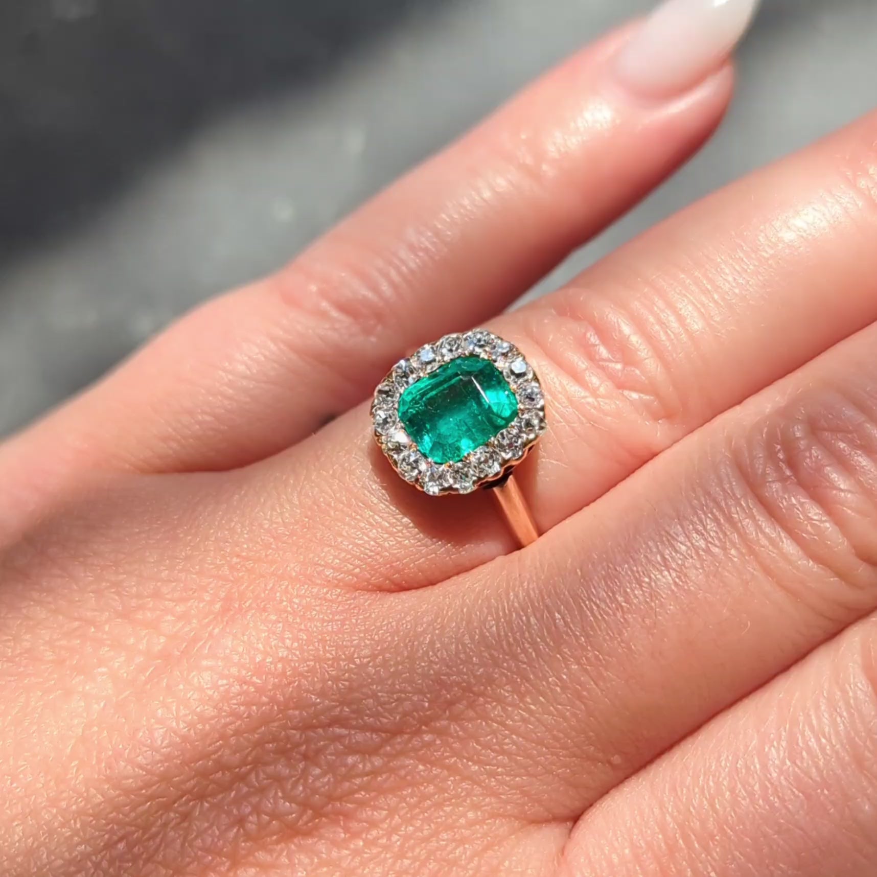 Victorian 2.51 CTW Colombian Emerald Diamond 14K Gold Antique Halo Ring GIA